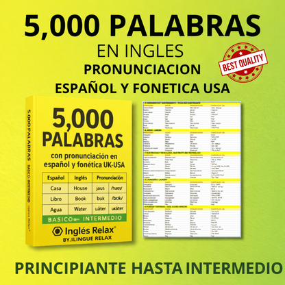 Book and flashcard set for learning English with Spanish pronunciation on a green background